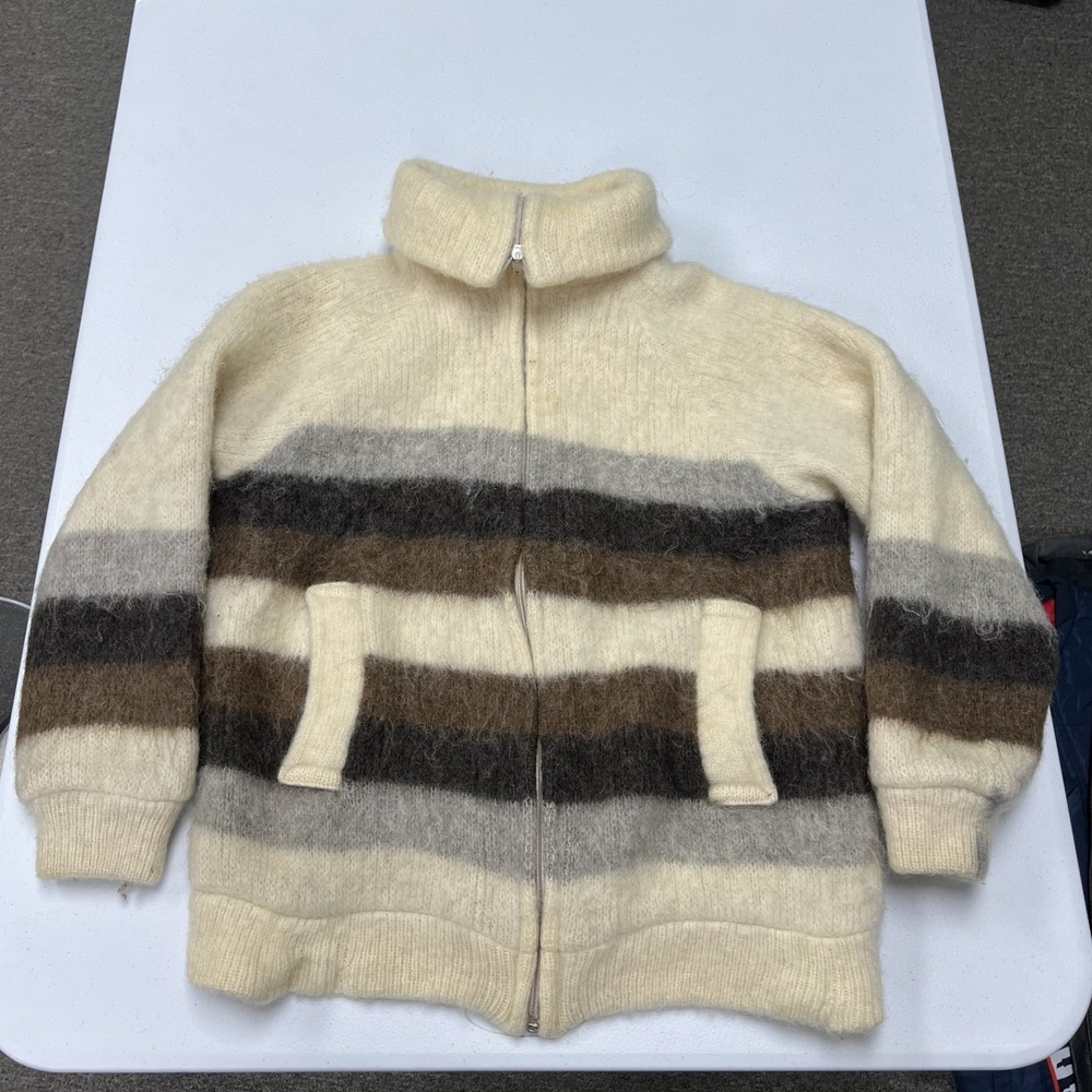 Alafoss Icewool Full Zip Cardigan Jacket Women S Cream Striped Virgin Wool